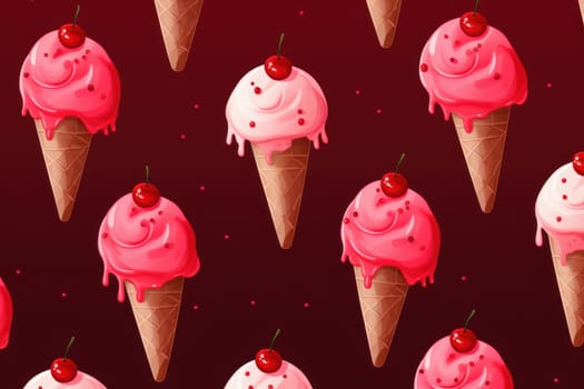Cool Red ice cream background. Cone cherry. Generate Ai