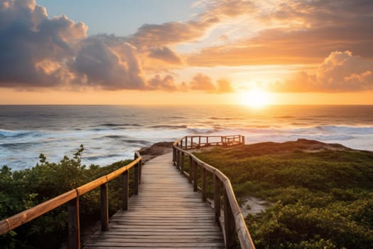 Endless Path leading ocean. Summer vacation. Generate Ai