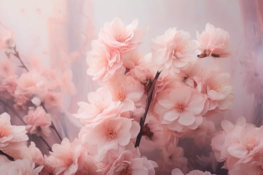 Luxurious Pastel pink flowers in silk textile. Floral art elegant soft delicate. Generate Ai