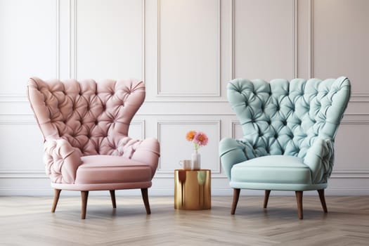 Minimalist Pastel armchair interior. Decor living. Generate Ai
