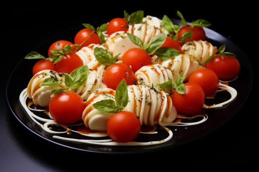 Toothsome Italian pasta mozzarella. Meat plate. Generate Ai