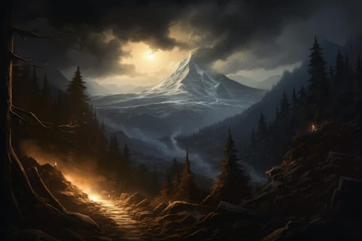 Path mountain light. Cloud view sky. Generate Ai