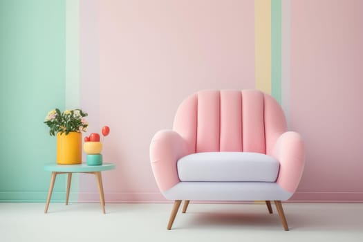Cozy Pastel armchair interior. Decor living. Generate Ai