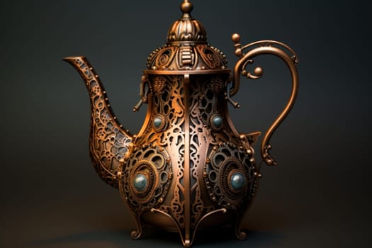 Shiny Coffee percolator pot. Home retro metal. Generate Ai