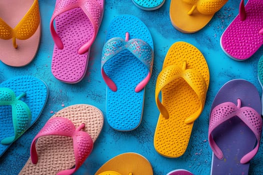 Variety of different flip flops, summer, beach and holiday, vacation on the beach, lifestyle and fashion