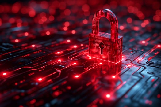 Digital padlock, cyber security, lockout from computer cloud, safety concept, protection of privacy and personal data