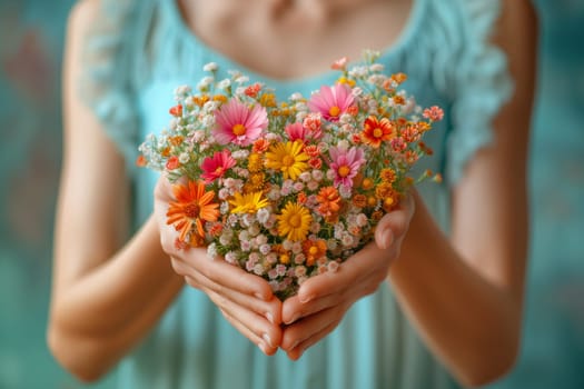 Heart with spring flowers, love and emotion concept, good hearted person, help and charity, mother day