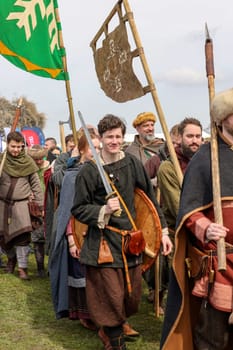 Krakow, Poland - April 11, 2023: Unidentified participants of Rekawka - Polish tradition, celebrated in Krakow on Tuesday after Easter. Currently has the character of festival historical reconstruction
