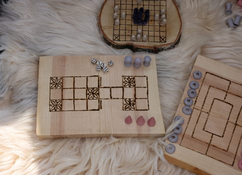 Cracow, Poland - April 11, 2023: Ancient board games in knight camp at the festival of historical reconstruction