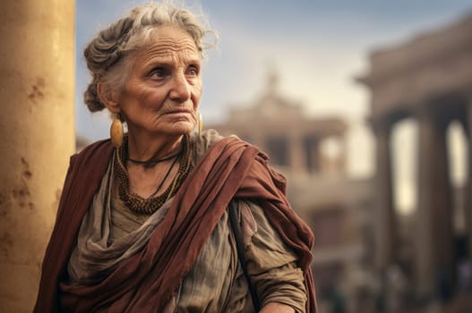 Atmospheric Greek old woman ancient city. Culture city. Generate Ai