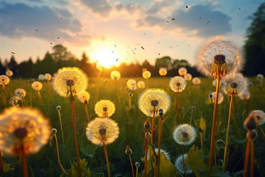 Prolific Meadow dandelions. Dandelion season plants. Generate Ai