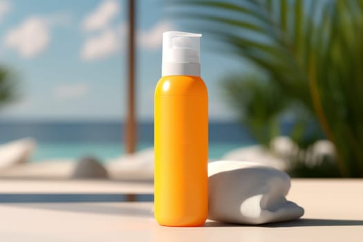 Cylindrical Sunscreen bottle. Cosmetic design health. Generate Ai