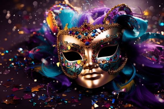 Exotic Mardi gras mask. New venetian costume. Generate Ai