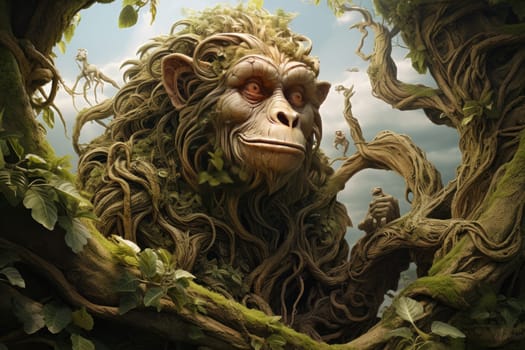 Untouched Monkey tree forest nature. Small tail. Generate Ai