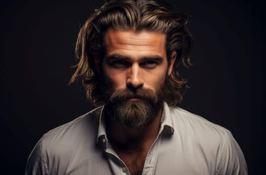 Rugged Model beard man. Beauty portrait. Generate Ai