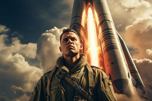 Vigilant Military man nuclear missile. War conflict. Generate Ai