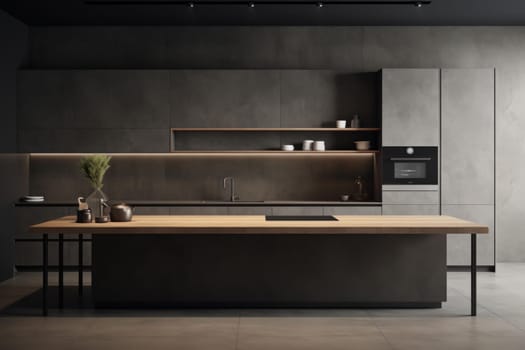 Contemporary Minimalistic kitchen. Poster decor room. Generate Ai