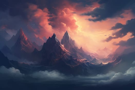 Dreamlike Mountain clouds. Cloud peak winter. Generate Ai