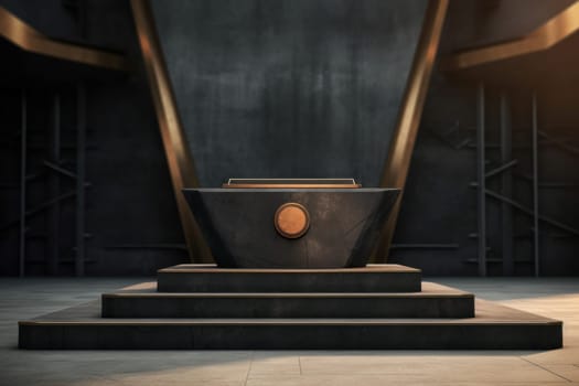 Portable Wood podium stage pastel. Show minimal wall. Generate Ai
