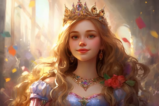 Fiery Joyful girl princess. Cute little fun with fashion clothing. Generate Ai