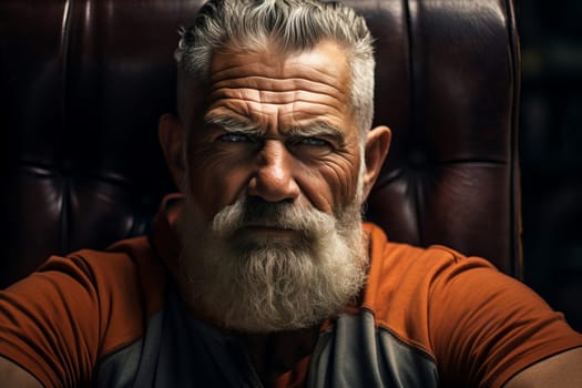 Sophisticated Mature bold man banner. Demonstrating pose. Generate ai