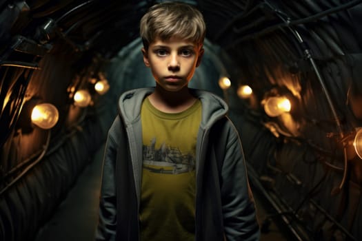 Innovative Modern child boy underground bunker. Light concrete. Generate Ai