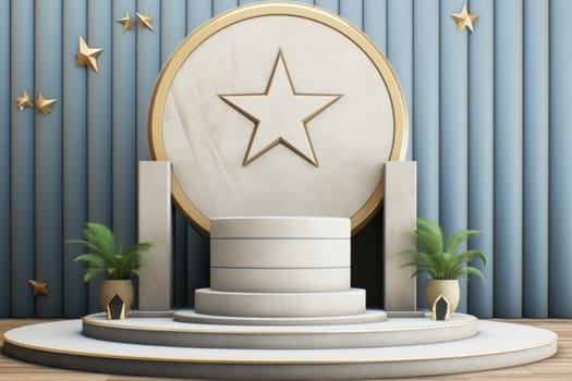 Versatile Wood podium stage pastel. Show minimal wall. Generate Ai