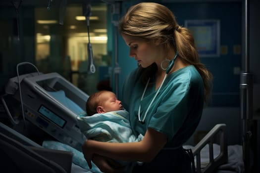 Nurturing Mother newborn baby. New family. Generate Ai