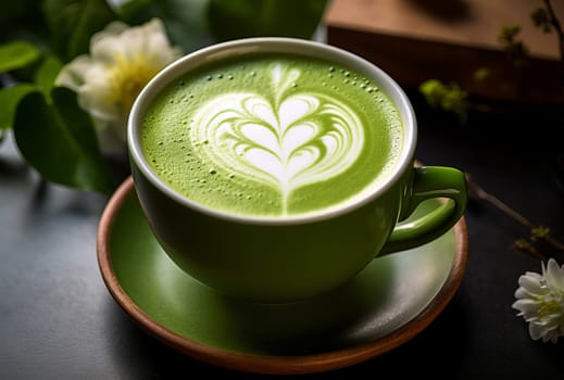 Vibrant Matcha latte. Milk green drink. Generate Ai