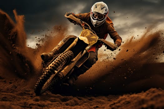 Exhilarating Motocross crossing dirt. Rider race. Generate Ai