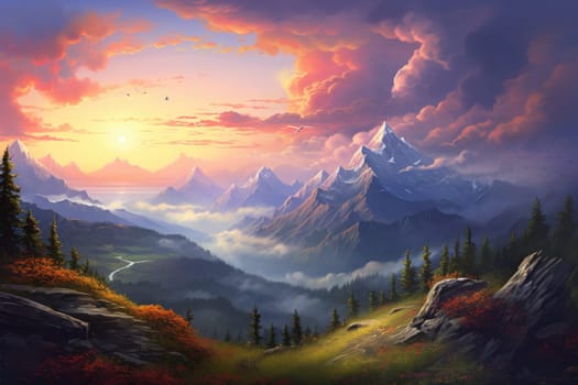 Verdant Mountain landscape. Scenic tourism adventure. Generate Ai