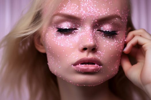 Posh Model pink glitter. Beauty portrait. Generate Ai