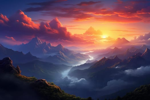 Immense Mountain landscape. Scenic tourism adventure. Generate Ai
