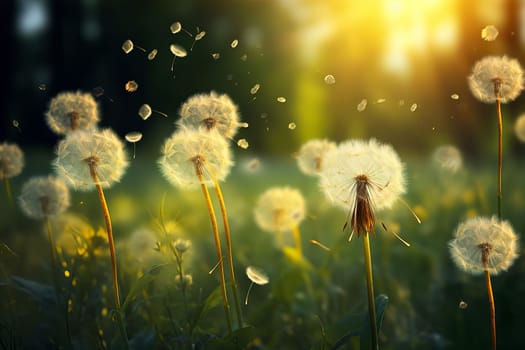 Fragrant Meadow dandelions. Dandelion season plants. Generate Ai