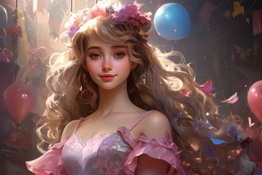 Vivacious Joyful girl princess. Cute little fun with fashion clothing. Generate Ai