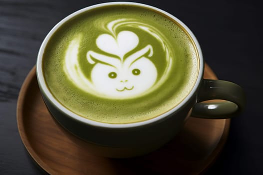Calming Matcha latte. Milk green drink. Generate Ai