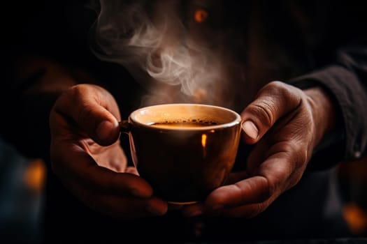 Attentive Person serving coffee cup. Service mug. Generate Ai