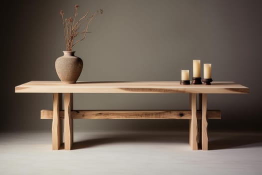 Delicate Minimalist eucalyptus table candles. Floral decor green room wall. Generate Ai