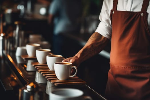 Professional Person serving coffee cup. Service mug. Generate Ai
