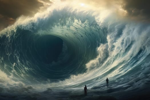 Contemplative Alone person wave. People rain water. Generate Ai
