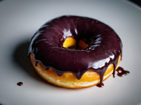 Chocolate donuts on the table. Colorful with sweets and candies