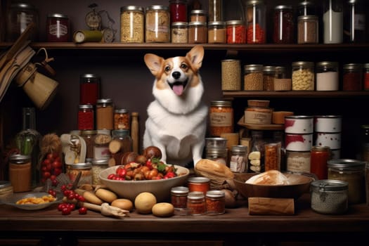 Pet food pot kitchen. Meat canine. Generate Ai