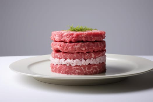 Sterile Petri dish with cultured meat. Laboratory synthetic grown meat sample. Generate ai