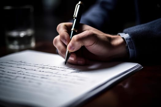 Focused Person writing. Job document note. Generate Ai