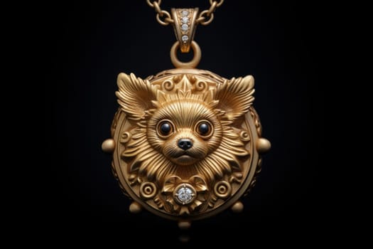 Exquisite Pet golden necklace tag pendant. New domestic pet element for name id. Generate Ai
