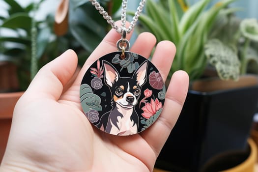 Pet golden necklace tag banner. Three different metals of shape for your lovely pet. Generate Ai
