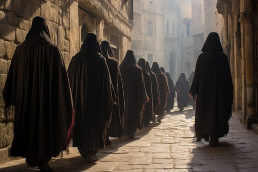 Historical Pharisees on street jerusalem. Cross religion. Generate Ai