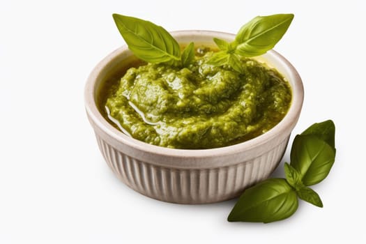 Pesto sauce basil jar. Fresh organic oil. Generate Ai