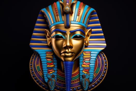 Grandiose Pharaoh mask colorful. Stone wooden. Generate Ai