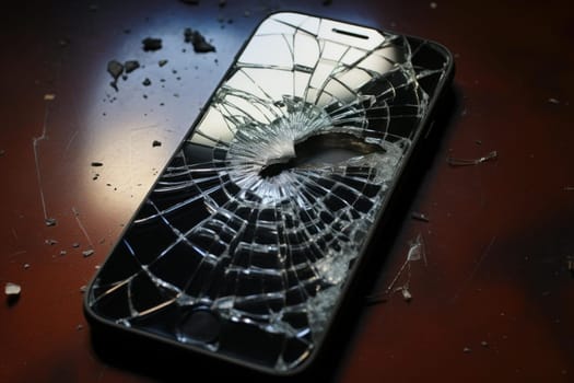 Shattered Phone broken glass. Serious cracks on digital smartphone display. Generate ai